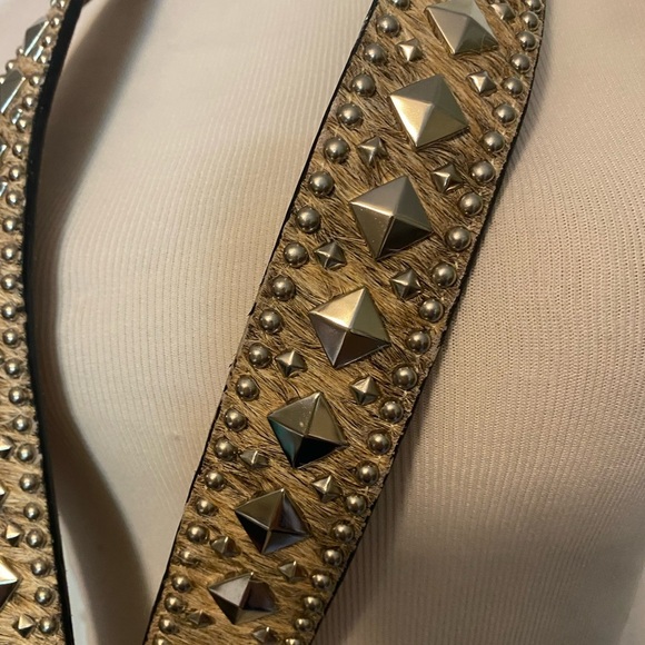 Belt with Silver Tone Studded Detailing, Calf Hair, and Western Charm Sz 40 - Picture 3 of 5